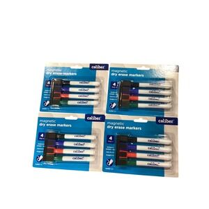 Caliber Magnetic Dry Erase Markers 4 Pack Bullet Tip Eraser Cap 4 Sets 16 Total